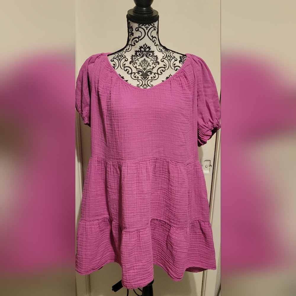 Velvet By Graham & Spencer 'Helena' Puff Sleeve Tiered Mini Cotton Dress Sz‎ MED